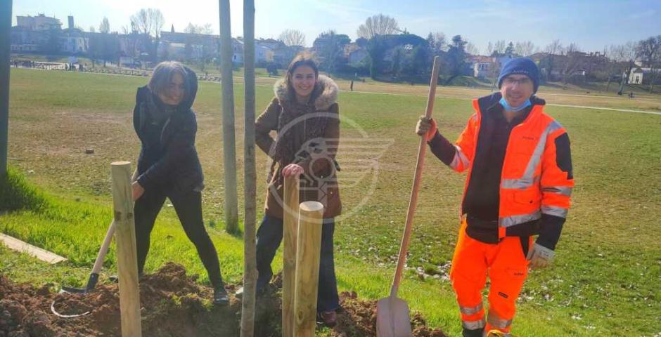 Messa a dimora di un tiglio al Parco Marecchia con le assessore Montini e Mattei Messa a dimora di un tiglio al Parco Marecchia con le assessore Montini e Mattei